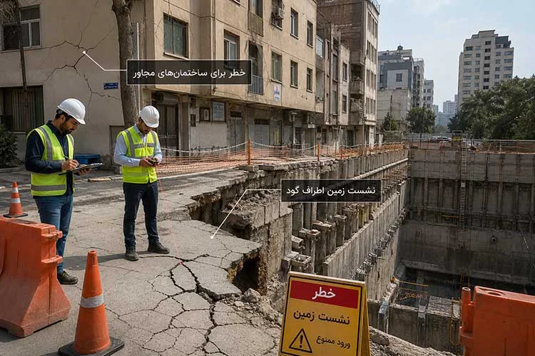 نشست زمین اطراف گود