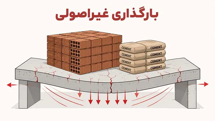 دپوی نامناسب مصالح روی سقف تازه اجرا شده