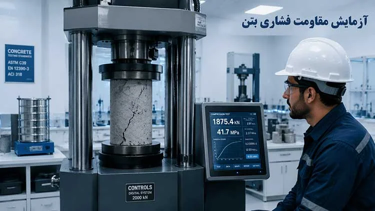 آزمایش مقاومت فشاری بتن با دستگاه بتن شکن در آزمایشگاه